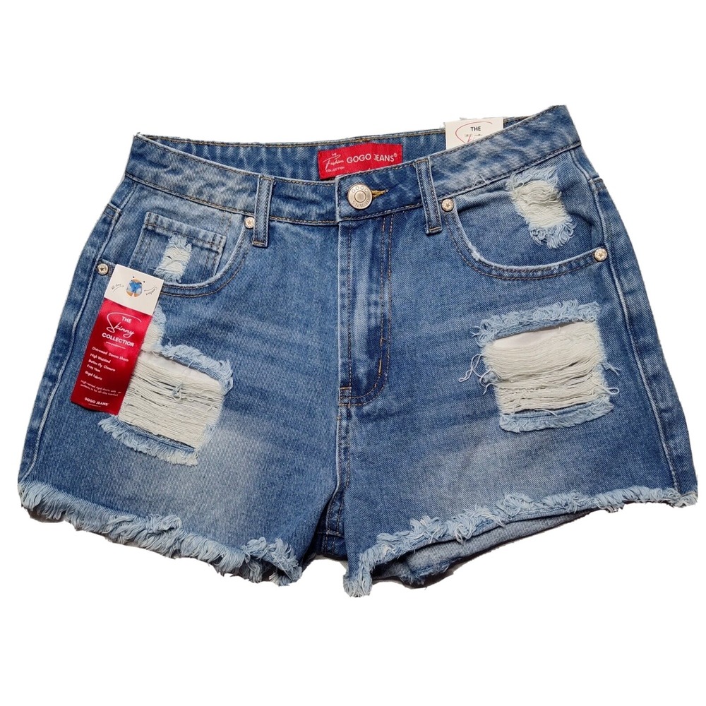 GOGO JEANS THE SKINNY Juniors‎ 5/27 Distressed 2.75" Cutoff Denim Shorts NEW